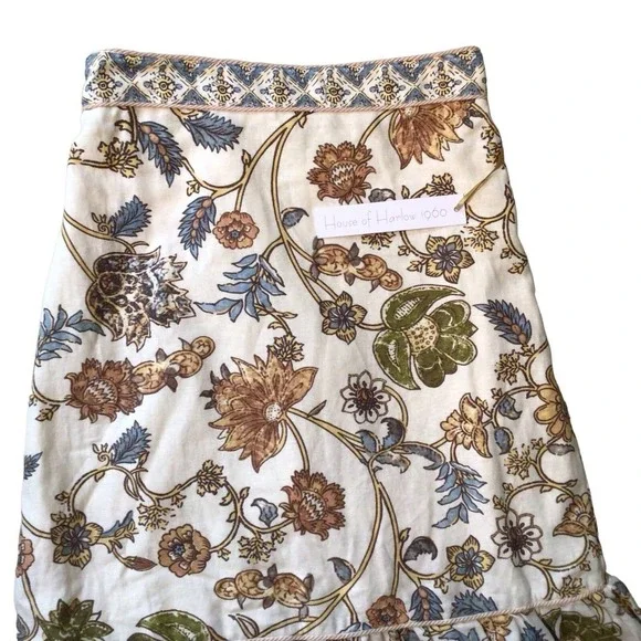 House of Harlow 1960 Skirt Women's XS Cream Floral Elastic Waistband Ruffle Hem - Picture 2 of 5